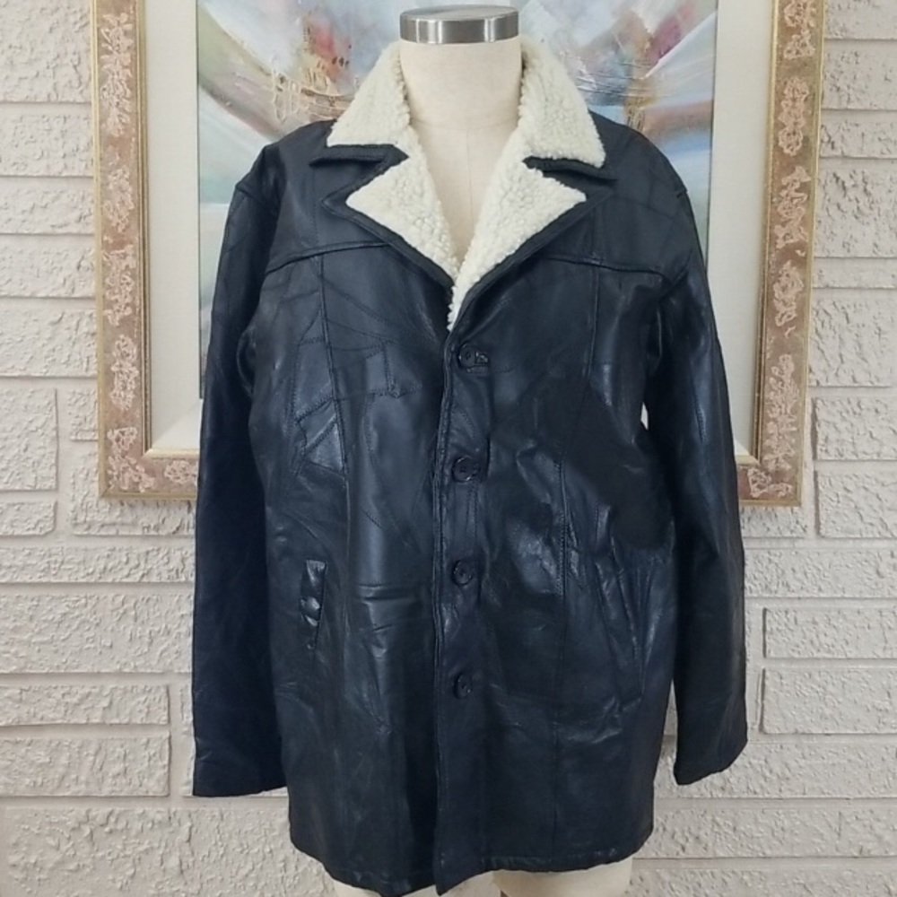 Cellini Genuine Patchwork Design Leather & Shearling Jacket